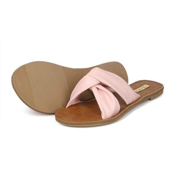 Pink Slide Slip On Sandal 9 Knotted Vegan Leatherette Sandal NEW Women’s Shoes - Picture 5 of 6
